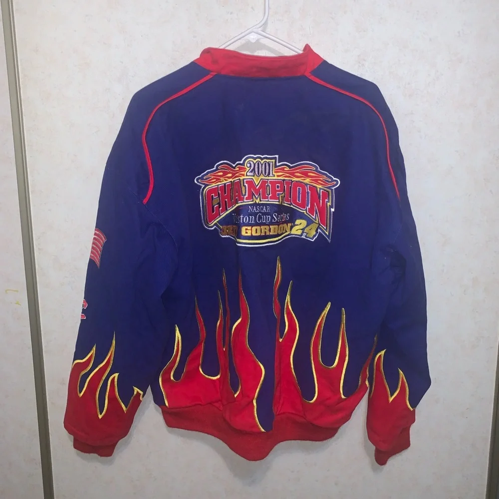 Vintage NASCAR Racing Jacket Jeff Hamilton Jeff Gordon Flames Large Extra - Picture 2 of 5